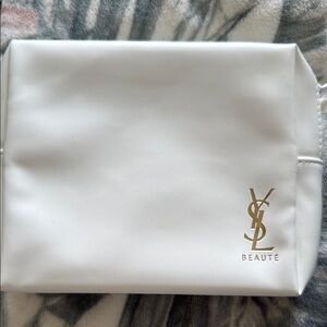 Yves Saint Laurent White Cosmetic Bag with Gold Logo